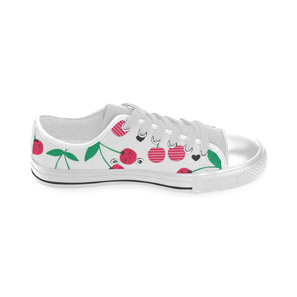 cherry pattern white background Men's Low Top Shoes White