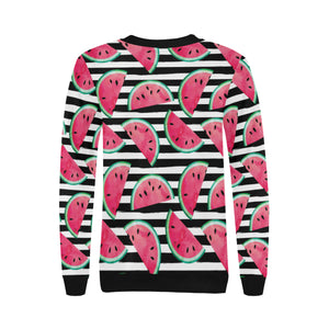 Watercolor paint textured watermelon pieces Women's Crew Neck Sweatshirt