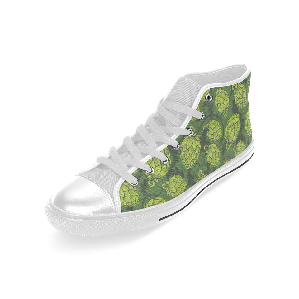 Hop pattern Hop cone background Men's High Top Canvas Shoes White