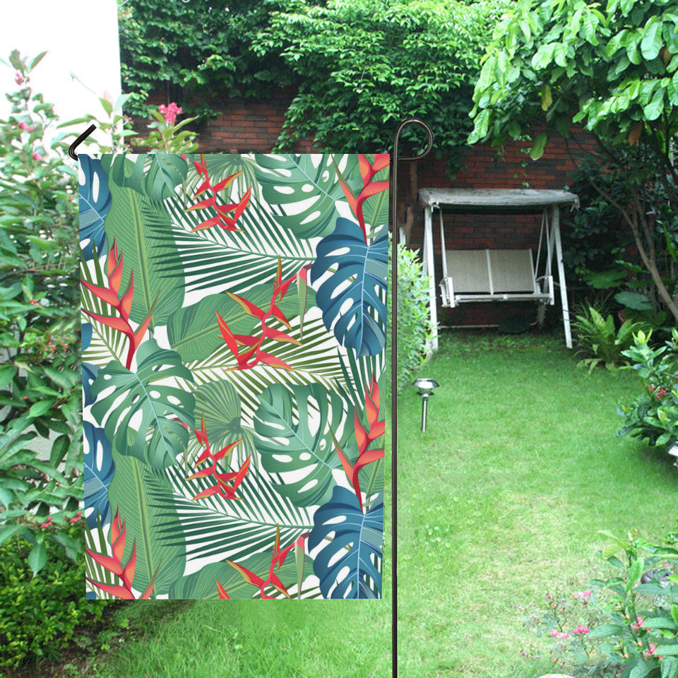 heliconia palm and monstera leaves pattern House Flag Garden Flag