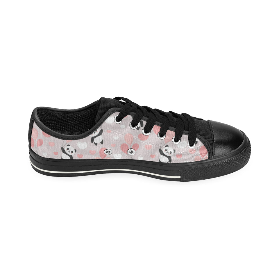 Cute panda ballon heart pattern Men's Low Top Canvas Shoes Black