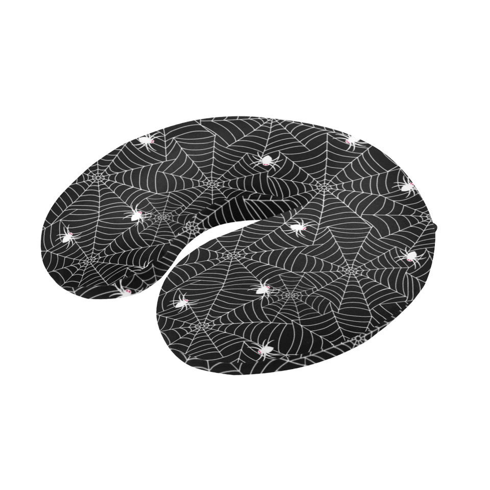 Spider web design pattern Black background white c U-Shaped Travel Neck Pillow