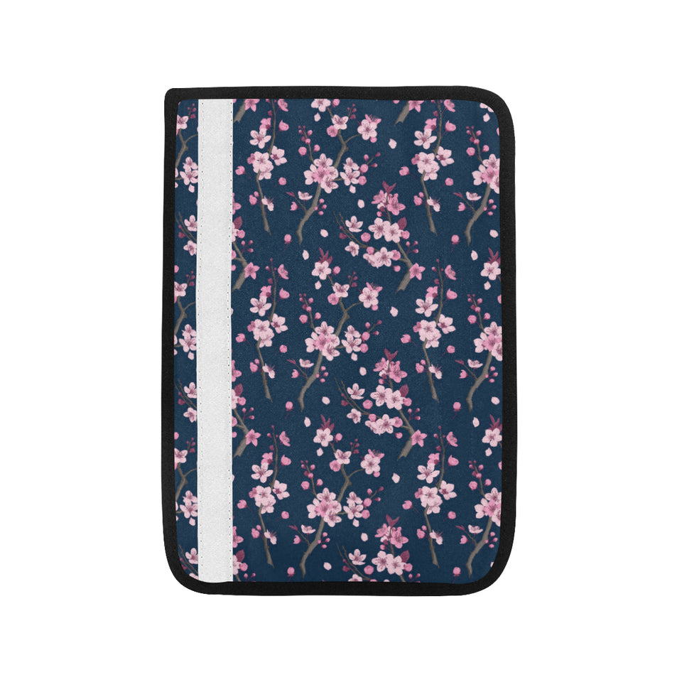 Pink sakura cherry blossom blue background Car Seat Belt Cover