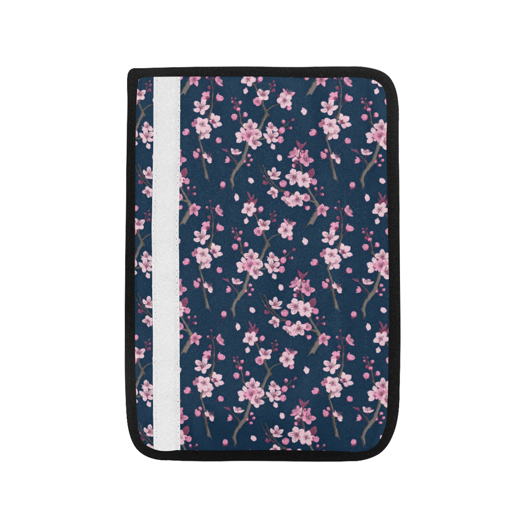 Pink sakura cherry blossom blue background Car Seat Belt Cover