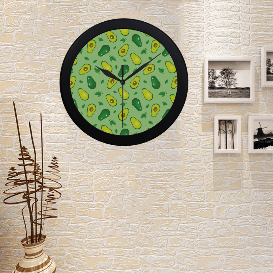 Avocado pattern green background Elegant Black Wall Clock