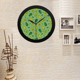 Avocado pattern green background Elegant Black Wall Clock
