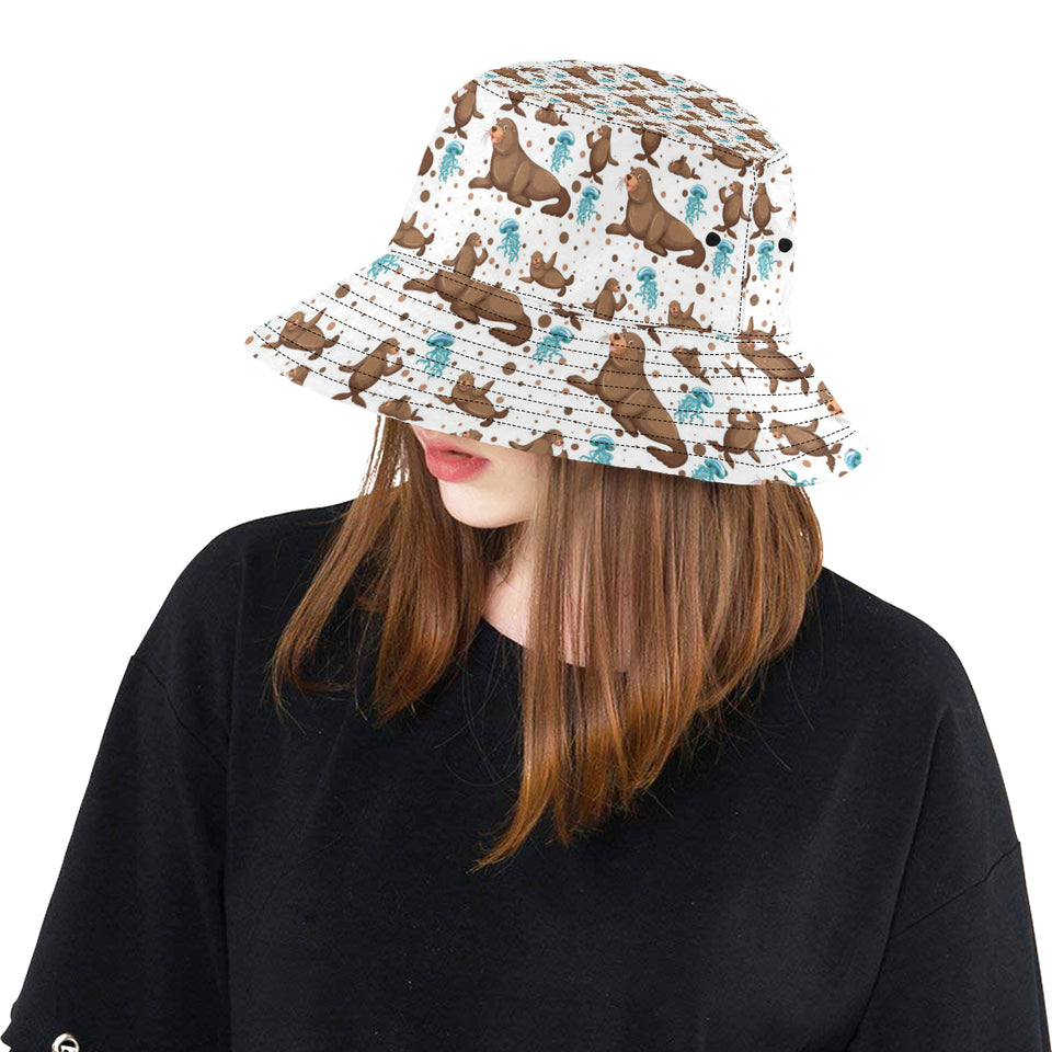 sea lion Seals jellyfish pattern Unisex Bucket Hat