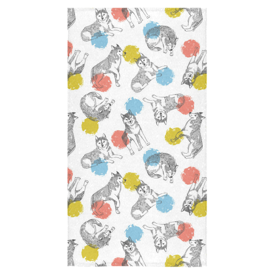 Siberian husky and colorful circle pattern Bath Towel