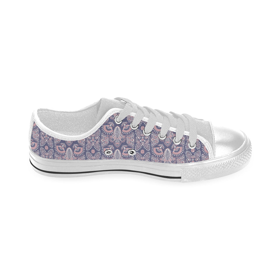 Indian Batik Style pattern Men's Low Top Canvas Shoes White