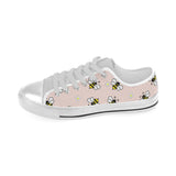Cute bee flower pattern pink background Men's Low Top Shoes White