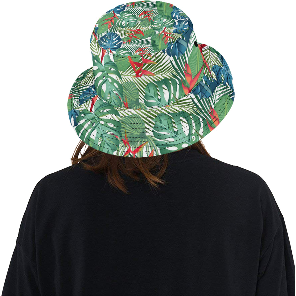 heliconia palm and monstera  leaves pattern Unisex Bucket Hat