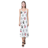French bulldog cup paw pattern V-Neck Open Fork Long Dress