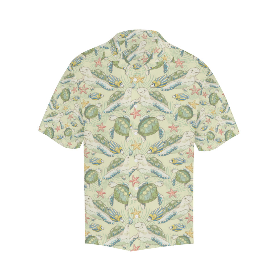 Hand drawn sea turtle fish pattern Men's All Over Print Hawaiian Shirt