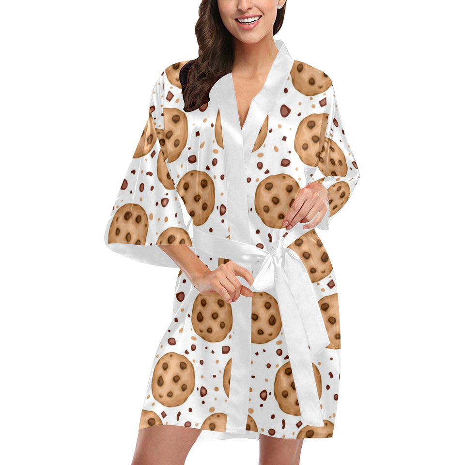 chocolate chip cookie pattern Women's Short Kimono Robe