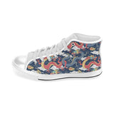 Blue red dragon cloud pattern Men's High Top Canvas Shoes White