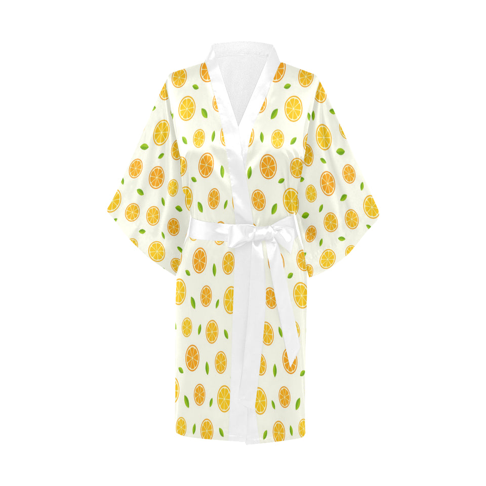 oranges leaves pattern Women's Short Kimono Robe