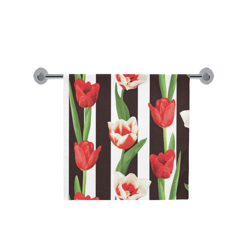 red and white tulips pattern Bath Towel