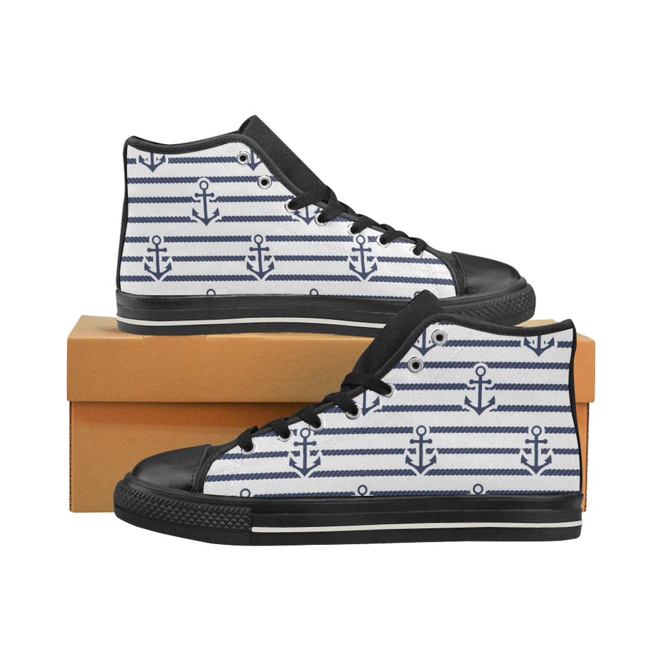 Anchor rope nautical  pattern Men's High Top Canvas Shoes Black
