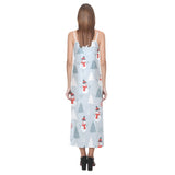 Snowman christmas  tree snow gray background V-Neck Open Fork Long Dress