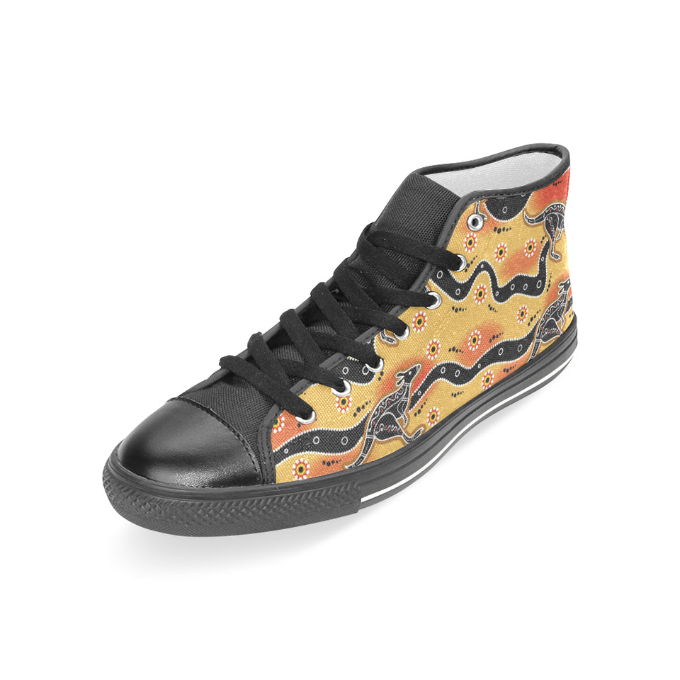 Kangaroo Australian aboriginal art pattern Women's High Top Canvas Shoes Black