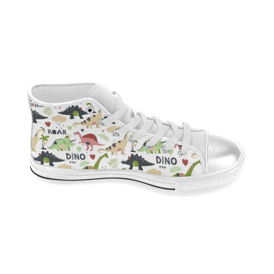 Cute dinosaurs pattern Women's High Top Canvas Shoes White