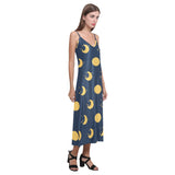 Moon star pattern V-Neck Open Fork Long Dress