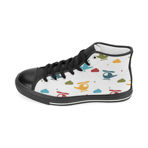 Colorful helicopter pattern Women's High Top Canvas Shoes Black