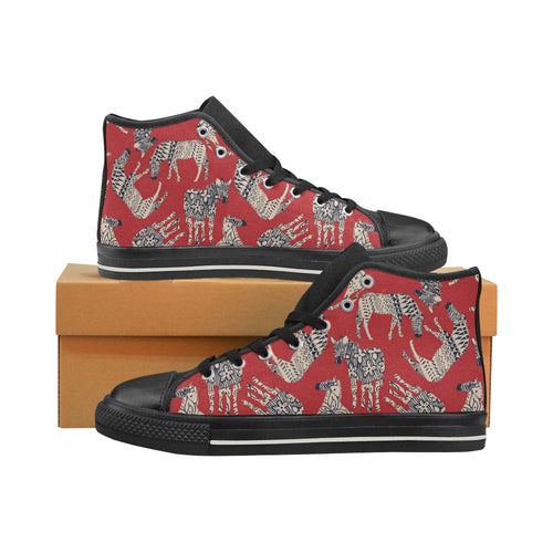 Zebra abstract red background Women's High Top Canvas Shoes Black