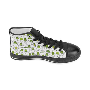 Sketch funny frog pattern Women's High Top Canvas Shoes Black