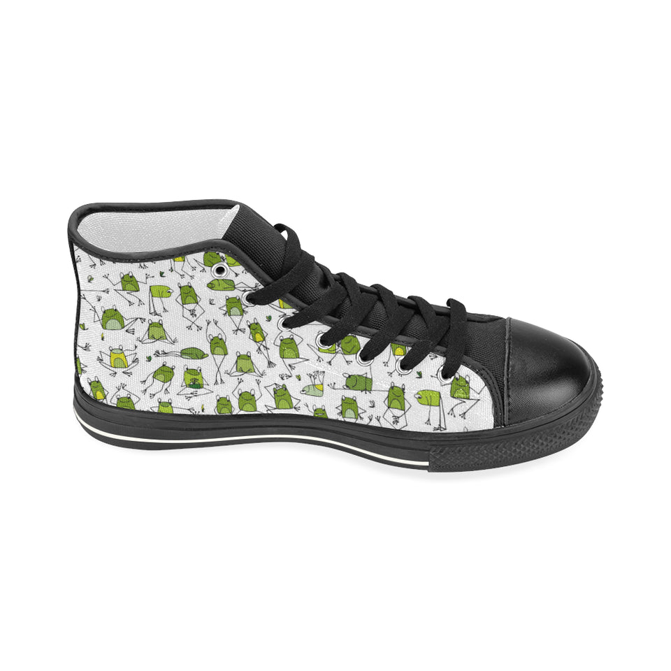 Sketch funny frog pattern Women's High Top Canvas Shoes Black