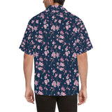 Pink sakura cherry blossom blue background Men's All Over Print Hawaiian Shirt