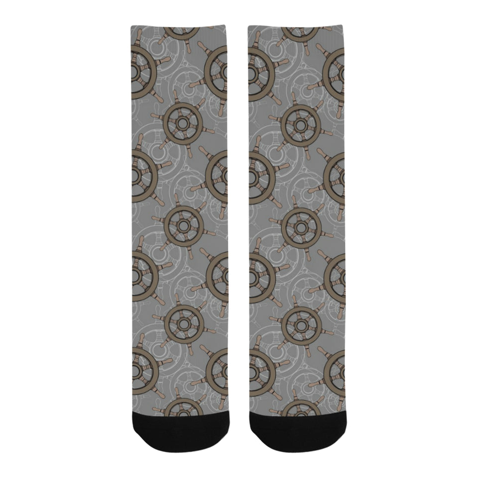 nautical wood steering wheel pattern Crew Socks