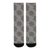 nautical wood steering wheel pattern Crew Socks
