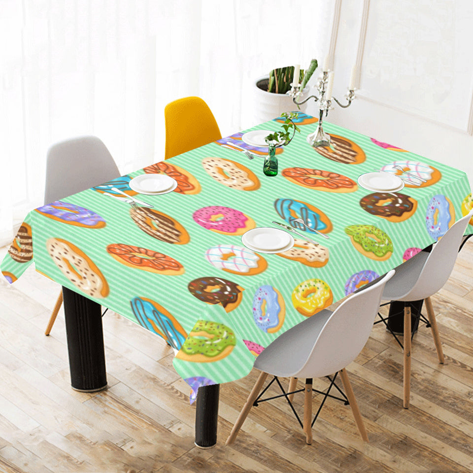 Colorful donut pattern green background Tablecloth