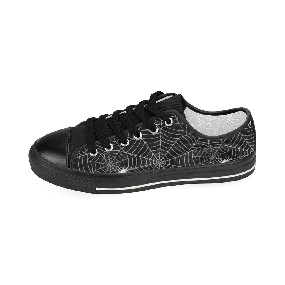 Spider web design pattern Black background white c Women's Low Top Canvas Shoes Black