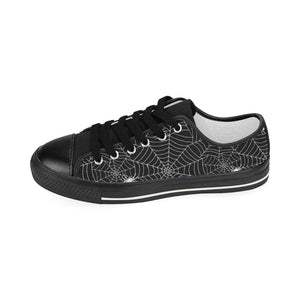 Spider web design pattern Black background white c Kids' Boys' Girls' Low Top Canvas Shoes Black