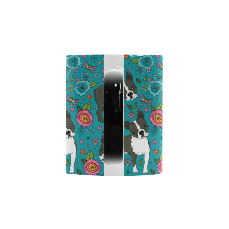 Boston terrier beautiful flower pattern Morphing Mug Heat Changing Mug