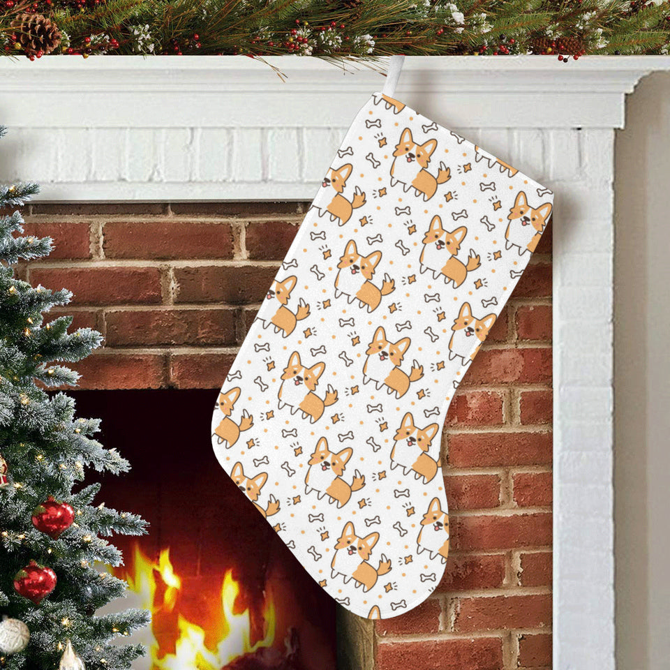 Cute corgi heart star bone pattern Christmas Stocking