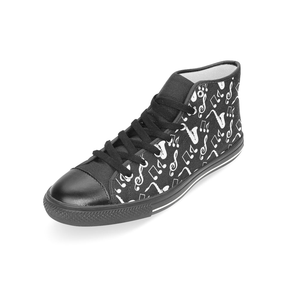 Saxophone music notes treble clef black white them Women's High Top Canvas Shoes Black