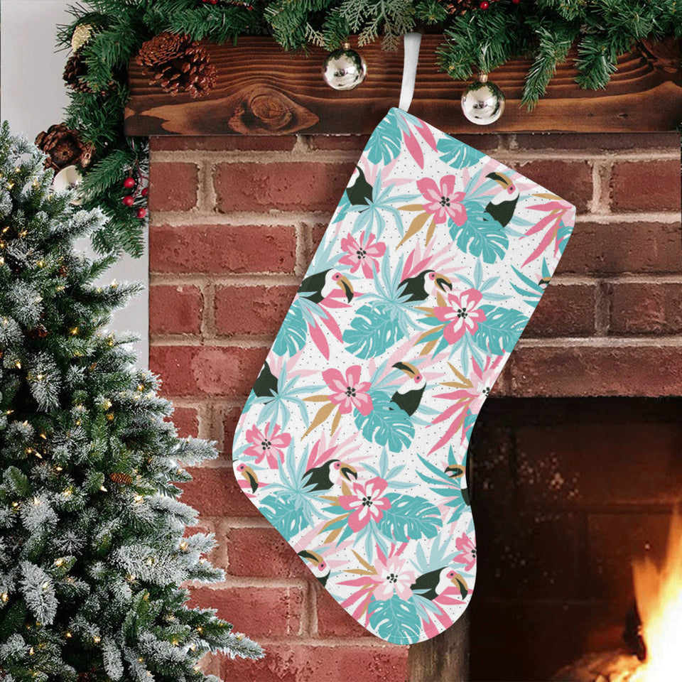 Toucan tropical flower leave pattern Christmas Stocking