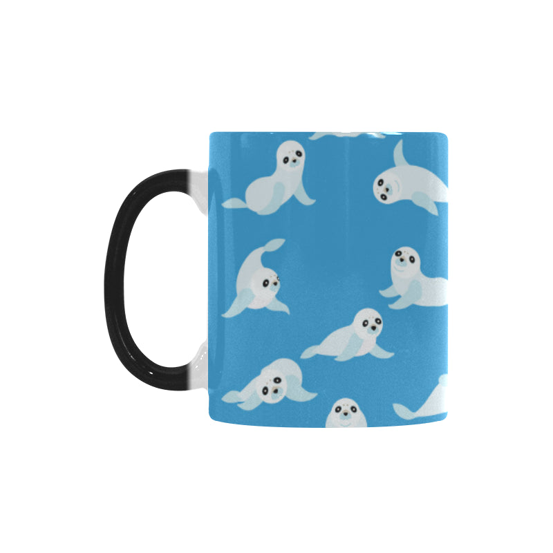Cute sea lion seal pattern background Morphing Mug Heat Changing Mug