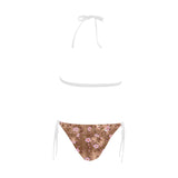 Pink sakura cherry blossom drak brown background Sexy Bikinis Two-Piece Swimsuits