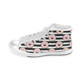 Donuts pink icing striped pattern Men's High Top Canvas Shoes White