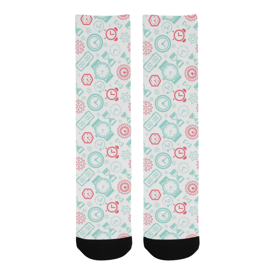 Clock time pattern blackground Crew Socks