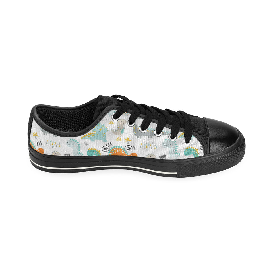 Cute funny kids dinosaurs pattern Men's Low Top Canvas Shoes Black