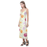 Onion garlic white red pattern V-Neck Open Fork Long Dress