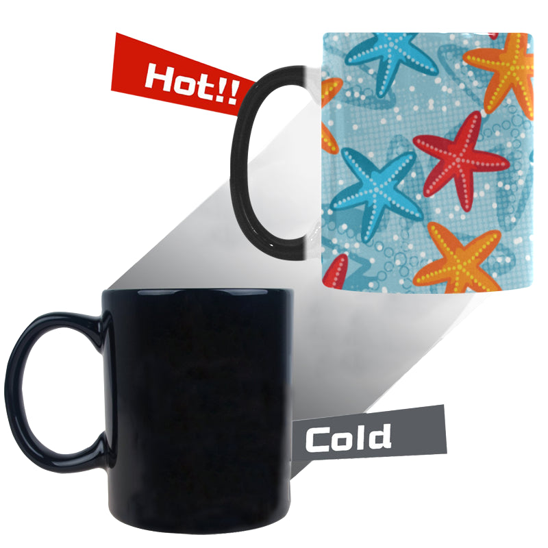 Blue red orange starfish pattern Morphing Mug Heat Changing Mug