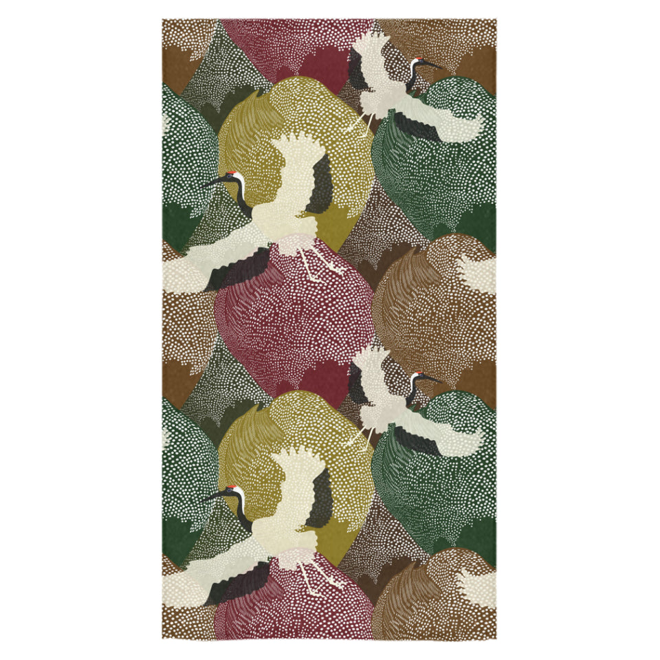 Japanese cranes flying forest dot pattern Bath Towel