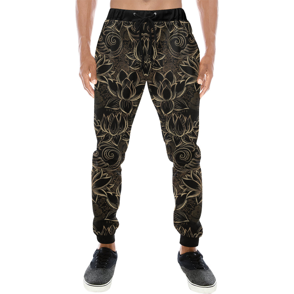 luxurious gold lotus waterlily black background Unisex Casual Sweatpants