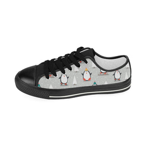 Cute Penguin christmas pattern Kids' Boys' Girls' Low Top Canvas Shoes Black